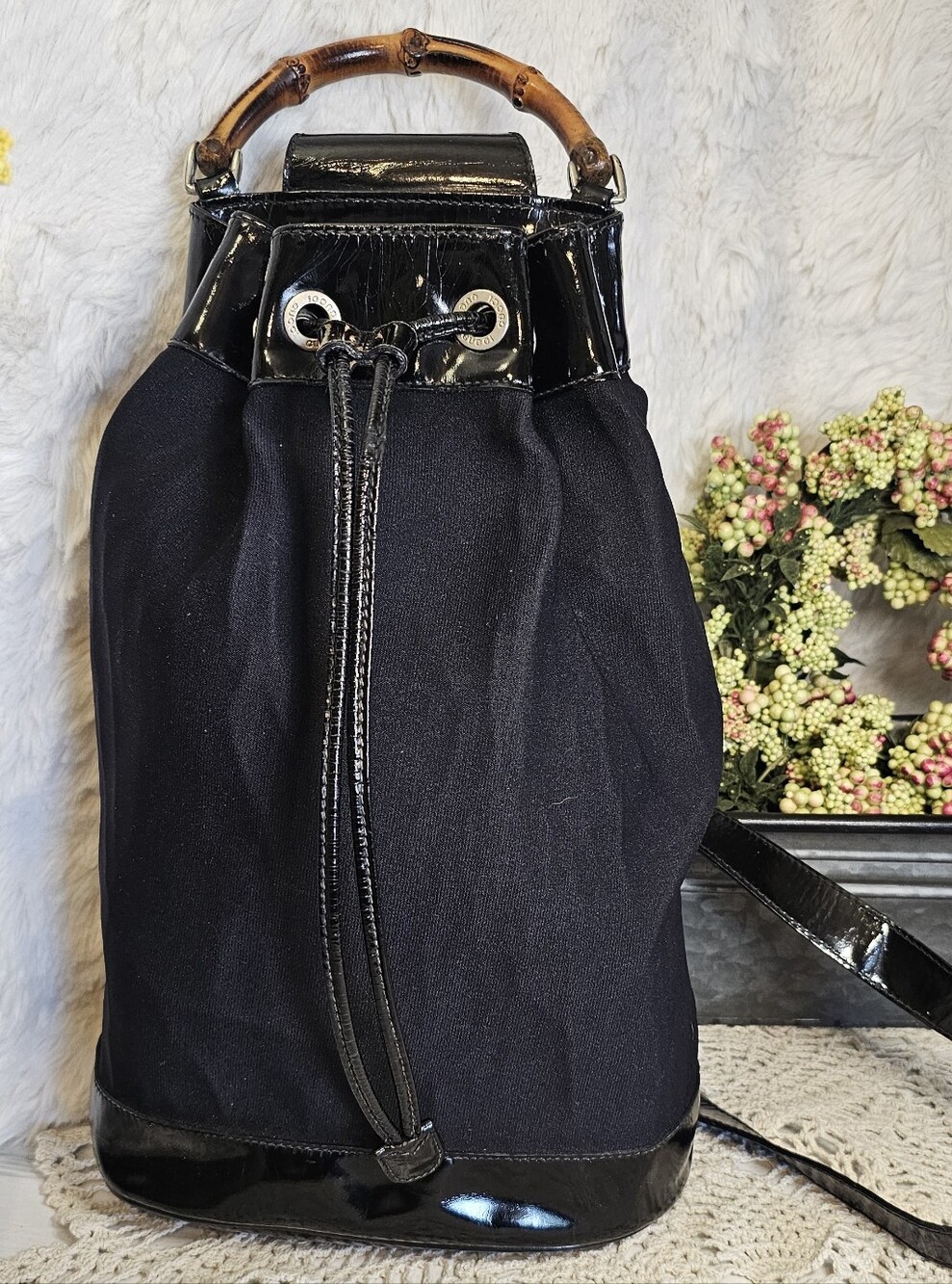 Gucci Bamboo Sling Backpack/Drawstring Bucket Bag With COA.